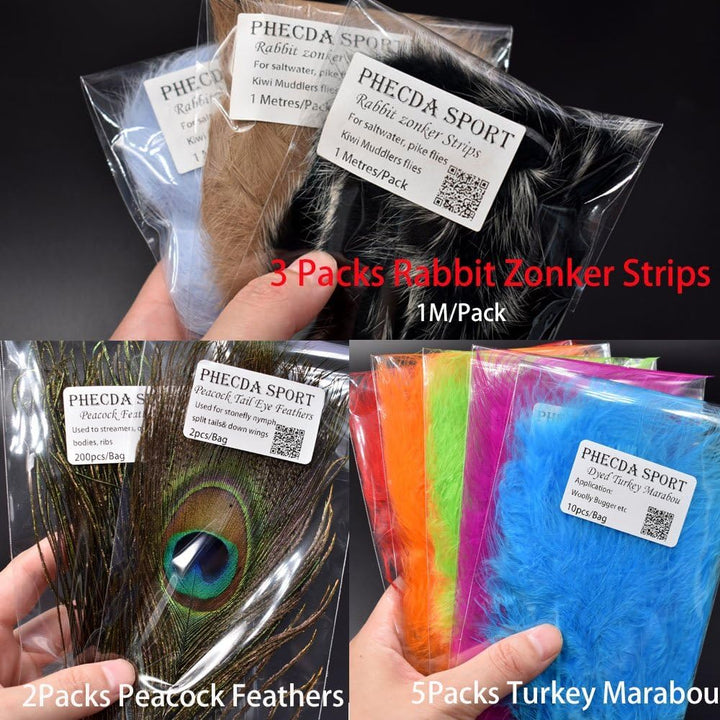 PHECDA PROFLY Federn Pelz Faden Kristall Flash Line Haken Fliegenbinden Materialien Fly Tying Starte