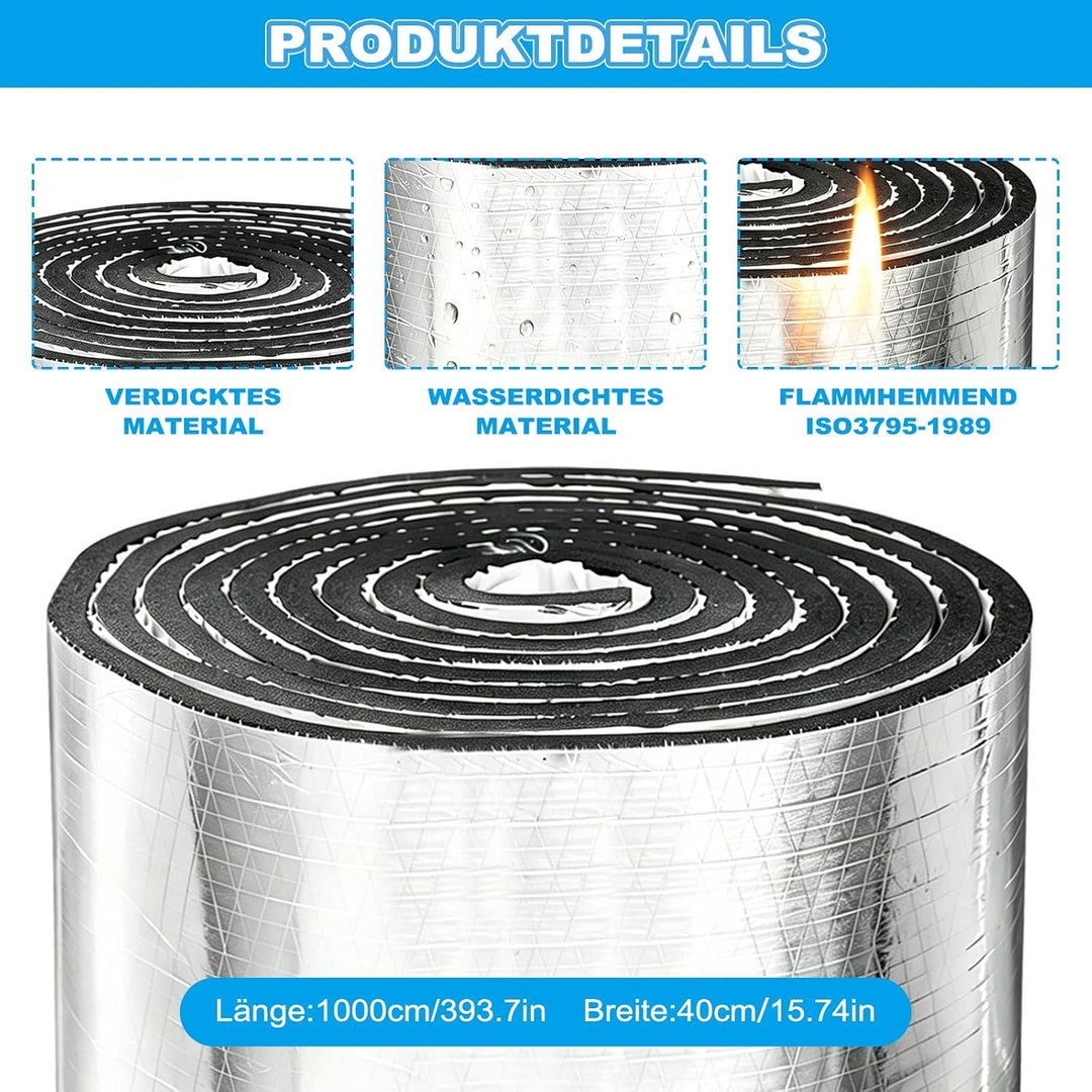 Dämmstoff Rolle 5mm, Selbstklebende Aluminium Isolierung mit Gummi-Beschichtung, Wärmedämmung Schall