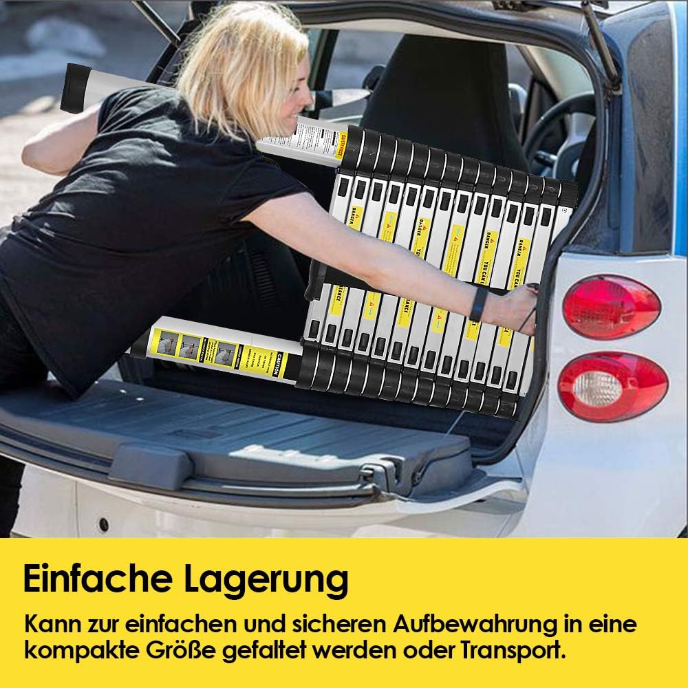 Herrselsam Teleskopleiter Aluminium, 2.6M Ausziehbare Leiter, Teleskop Ausziehleiter 150 kg Belastba