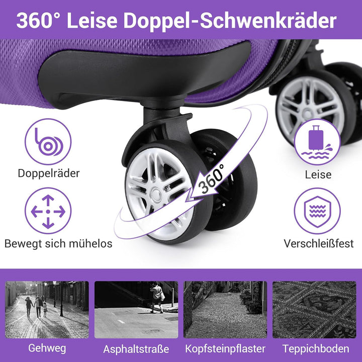 KONO Koffer Trolley Reisekoffer aus ABS+PC – Leichter Hartschalenkoffer mit 4 Zwillingsrollen und TS