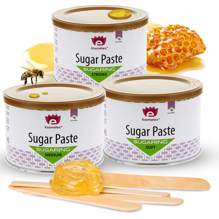 Sugaring Paste Set Kosmetex, Zuckerpaste Haarentfernung zum Zuckern, 3x 550g Soft - Medium - Strong