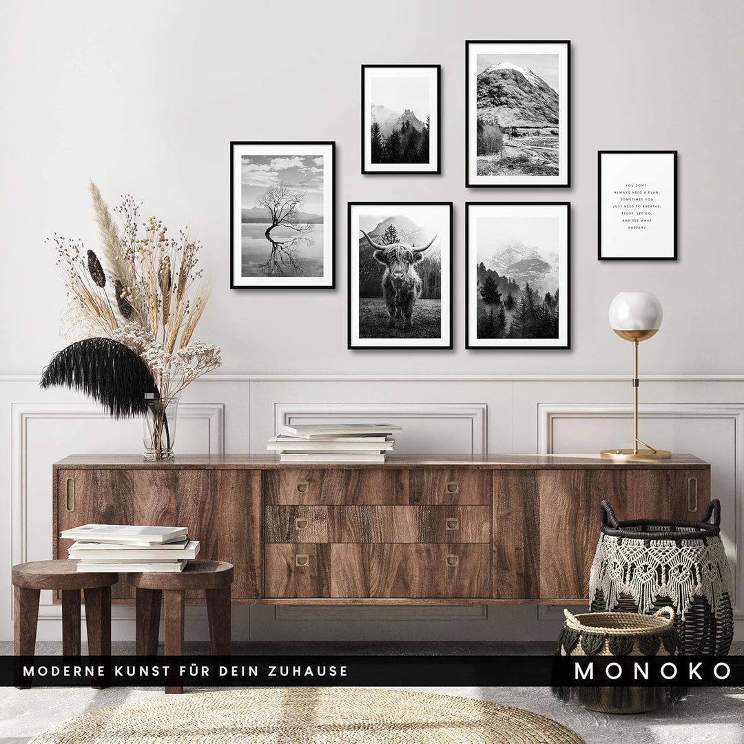 MONOKO® Wohnzimmer Poster Set - Premium Bilder Set für Schlafzimmer - Stilvolle Wandbilder - 6er Set