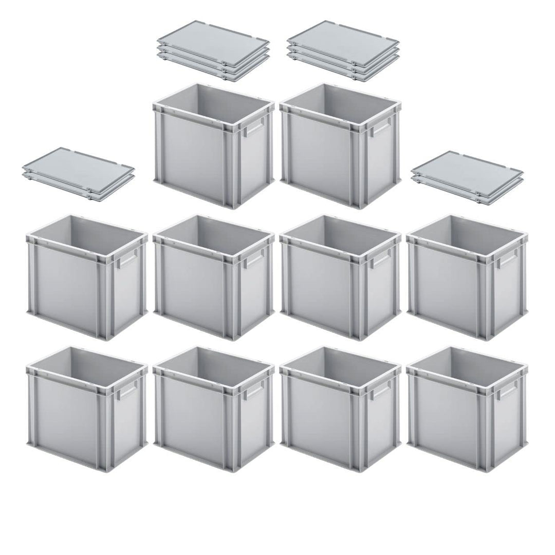 PROREGAL SuperSparSet 10x Eurobehälter mit geschlossenem Griff & Scharnierdeckel | HxBxT 32x30x40cm