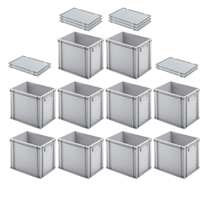PROREGAL SuperSparSet 10x Eurobehälter mit geschlossenem Griff & Scharnierdeckel | HxBxT 32x30x40cm