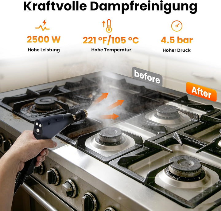 4.5 Bar Dampfreiniger Handgerät, 2500W Handdampfreiniger für das Haus Mehrzweck, 6 Einstellbare Gesc