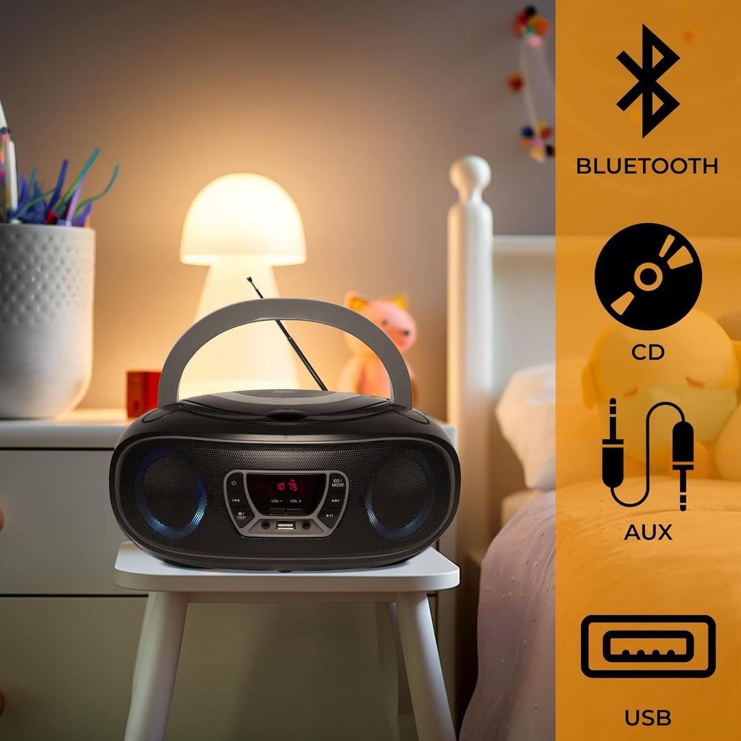 DENVER TCL-212BT Bluetooth Boombox mit Top-Loading CD-Player, USB MP3-Wiedergabe, FM-Radio, AUX und