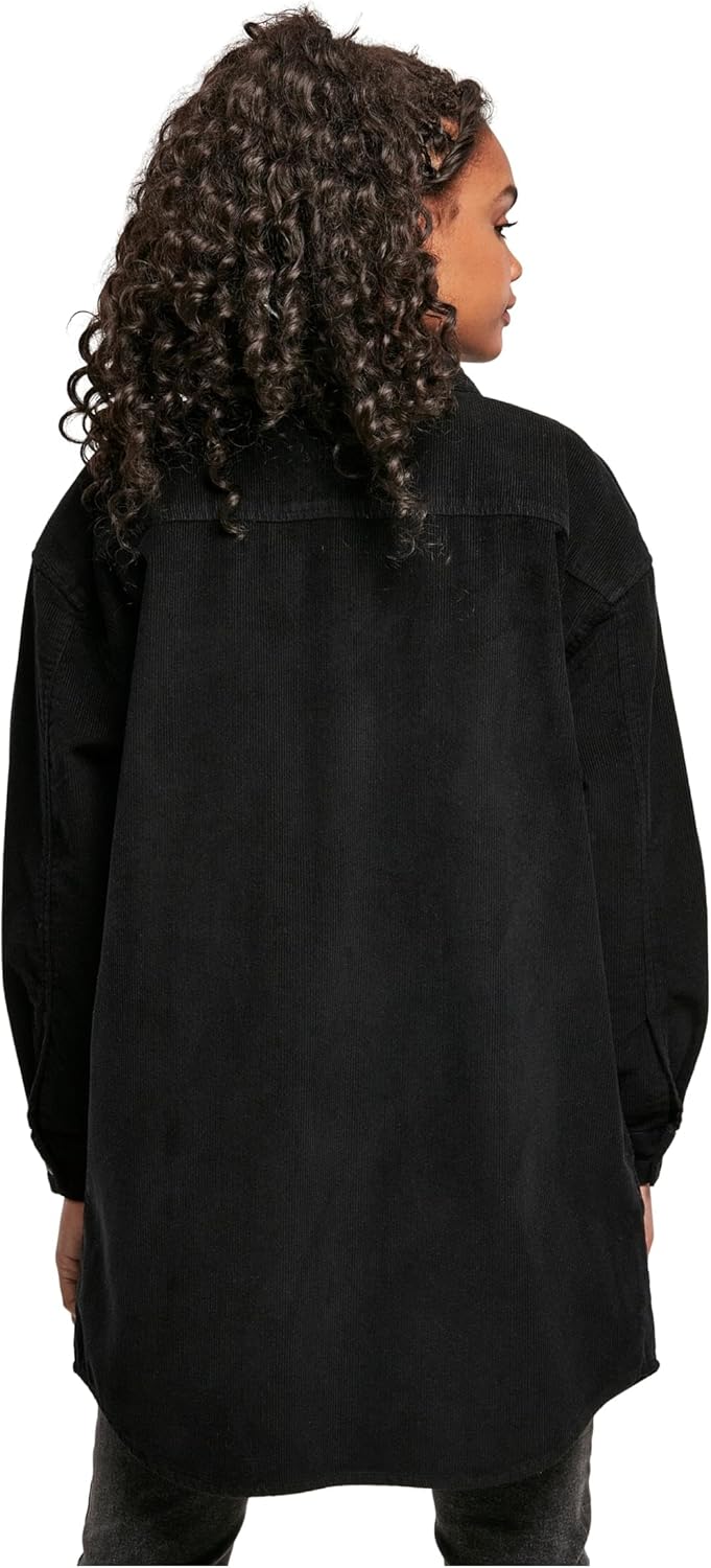 Urban Classics Damen Overshirt-Jacke lange Kord Hemdjacke mit zwei Brusttaschen & Jackentaschen, Grö