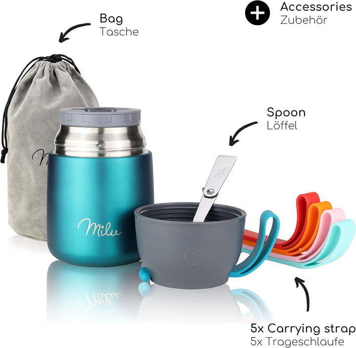 Milu® Thermobehälter 450, 650ml, 800ml | Edelstahl Warmhaltebehälter | Essensbehälter | Speisegefäss