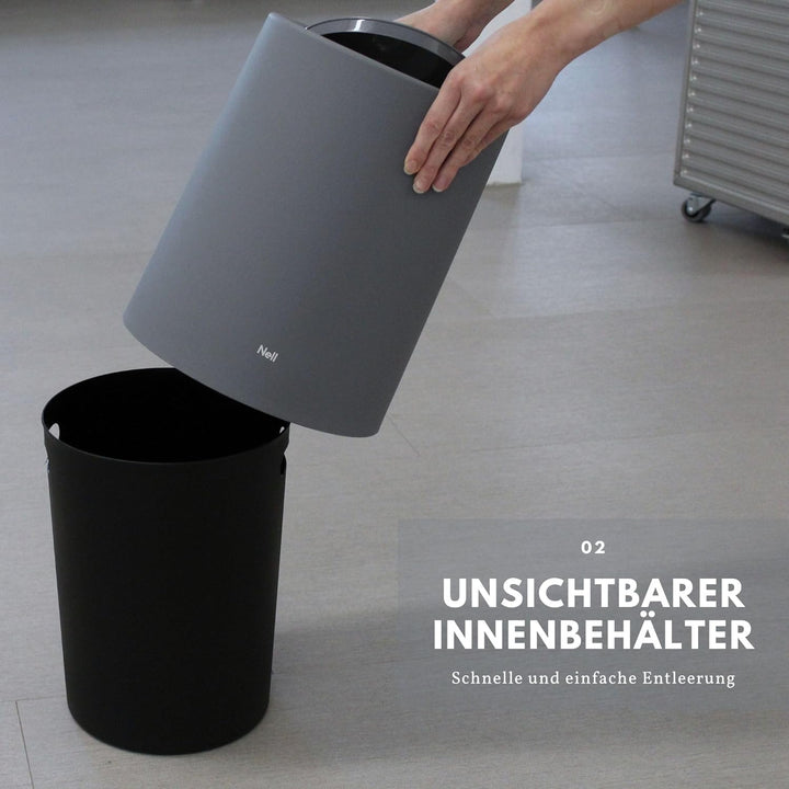 Nell 12L Mülleimer Büro Grau Matt mit Schwingdeckel – Perfekt für Büro, Küche und Wohnzimmer, Vielse