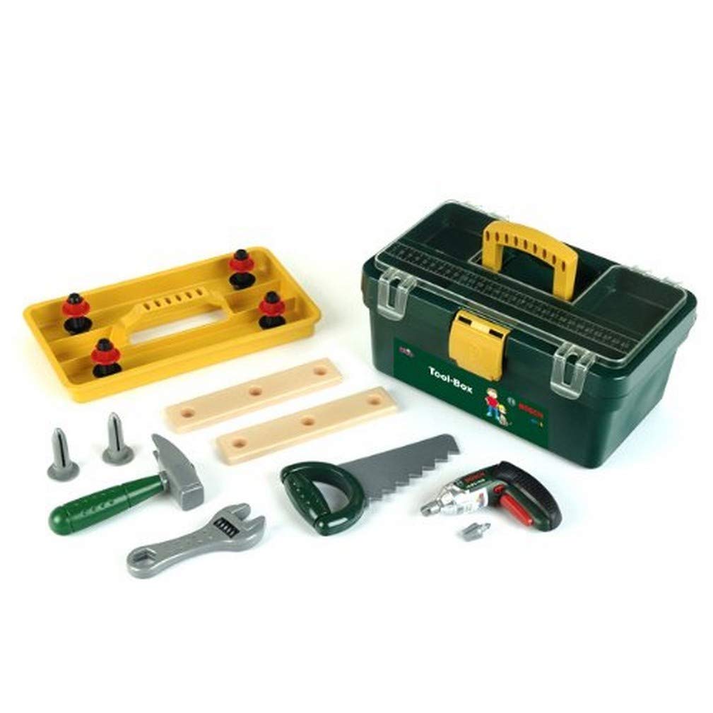 Theo Klein 8305 Bosch Werkzeugbox I Mit batteriebetriebenem Akkuschrauber Ixolino und zahlreichem Zu