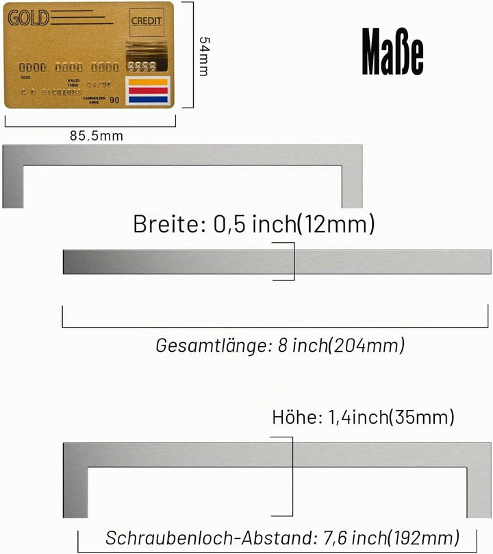 Amerdeco 10 Stück Möbelgriffe Edelstahl Gebürsteter Nickel Schrankgriffe Küchengriffe 192mm Lochabst