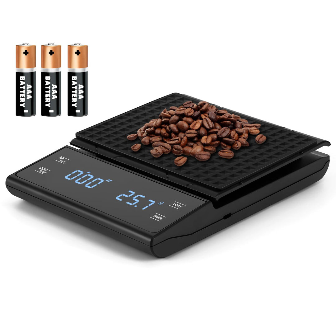 Kaffeewaage Digitale mit 3 AAA Batterie, Bis 3kg/0,1g, Batteriebetrieben Espresso Waage mit Timer, M
