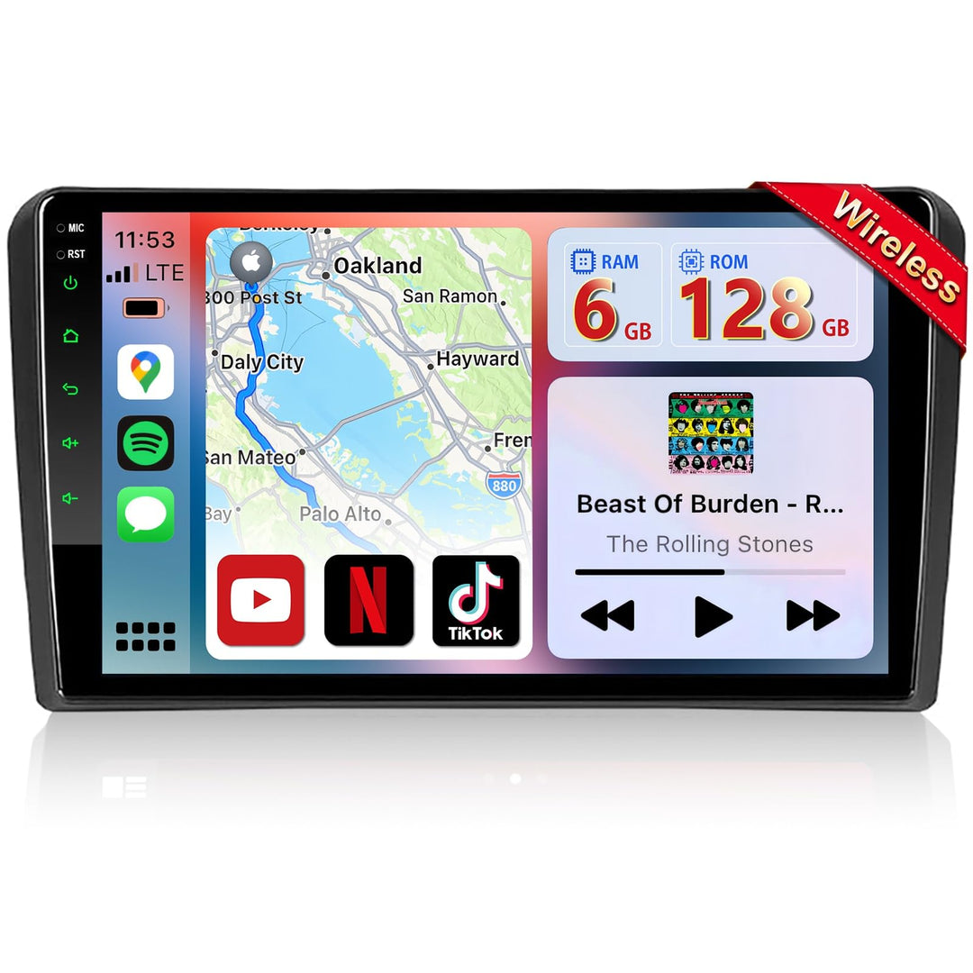 Android Autoradio mit Navi Bildschirm Wireless Carplay Android Auto für Audi A3 S3 RS3 2003-2012, 9