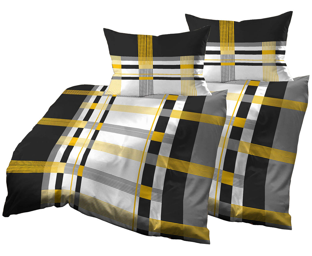 Gerald Wittmann 4teilig Bettwäsche-Set 2X 155x220 cm + 2X 80x80 cm, Baumwolle Mako Satin, Kariert Sc