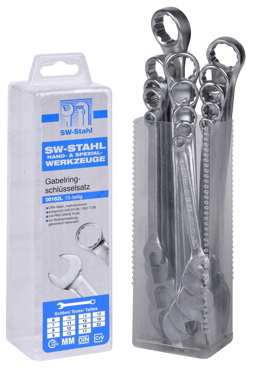 SW-Stahl 00162L Gabelringschlüsselsatz 6-22 mm, 15-teilig I Maulschlüssel-Set I Ringschraubenschlüss