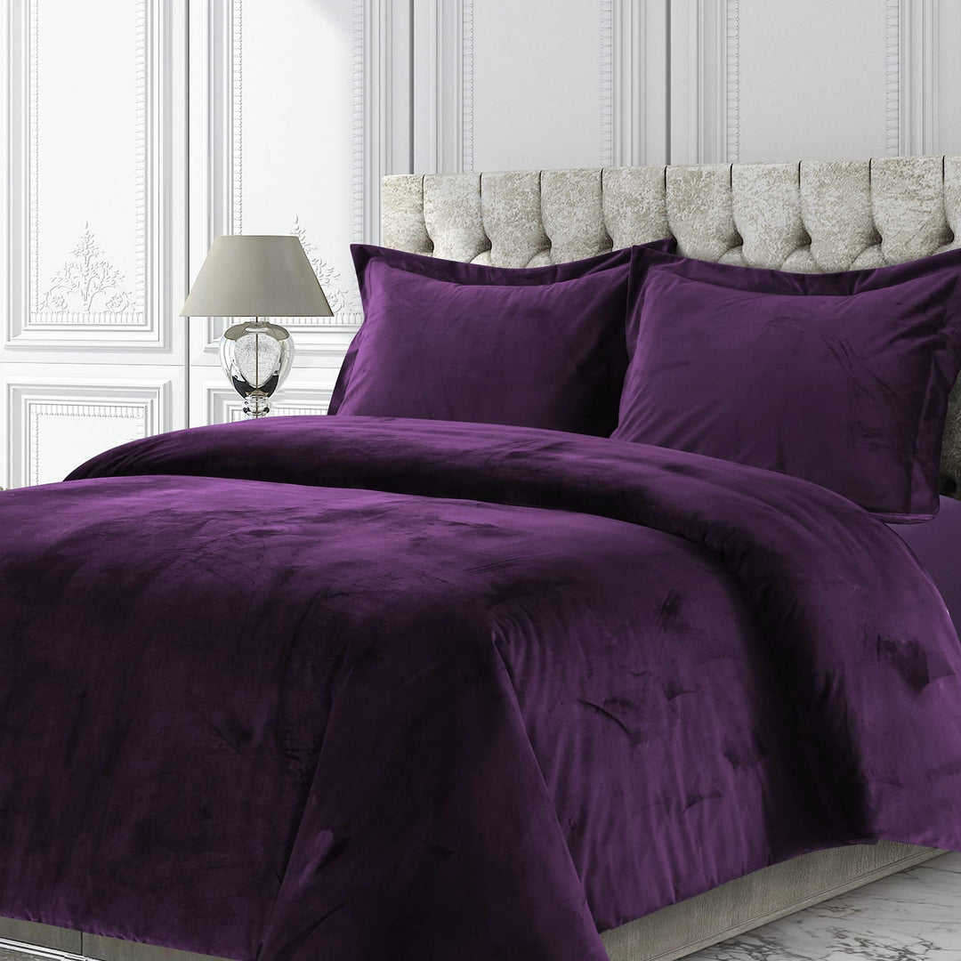 Tribeca Living Veniceduvetwpu Venice Bettbezug-Set, Samt, Übergrösse, einfarbig, für Doppelbett, Vio