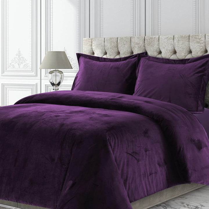 Tribeca Living Veniceduvetwpu Venice Bettbezug-Set, Samt, Übergrösse, einfarbig, für Doppelbett, Vio