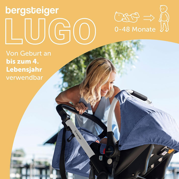 Bergsteiger Kinderwagen Lugo 3in1 | Kombikinderwagen Komplettset inkl. Zubehör - Babyschale, Buggy-A