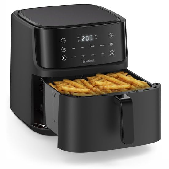 Brabantia Airfryer, XXL, 7,6 Liter, 1700 Watt, 80–200°C, PFAS-frei, für 8 Personen, 8 Kochprogramme,