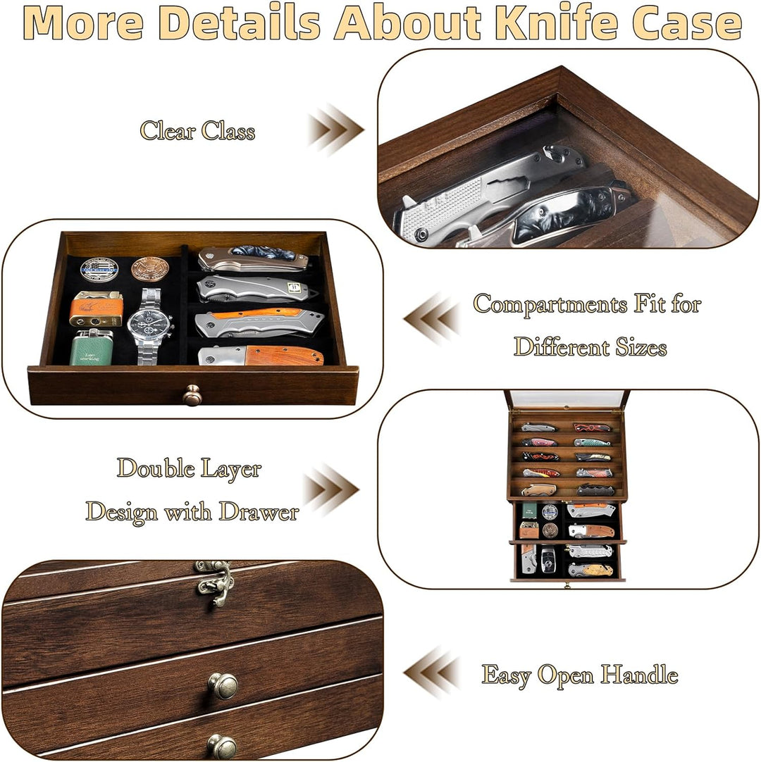 3 Etagen Messerhalter, Holz Messerständer, Messer Vitrine mit Schublade und Hochauflösendem Glas, Sa