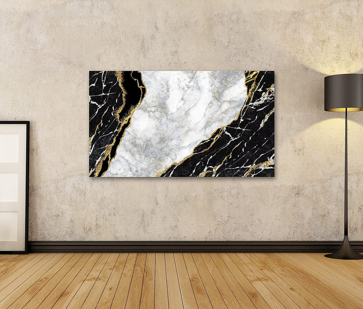 islandburner Bild auf Leinwand Luxus Abstrakter Hintergrund Schwarz Weisser Marmor Mit Goldenen Ader