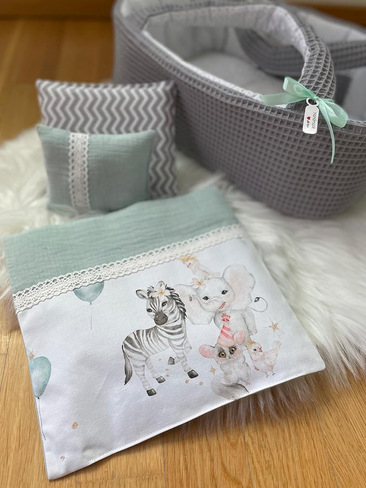 Puppentragetasche für Puppen 30-35 cm,Grau, Geschenk, Tieren, Baumwolle, Waschbar