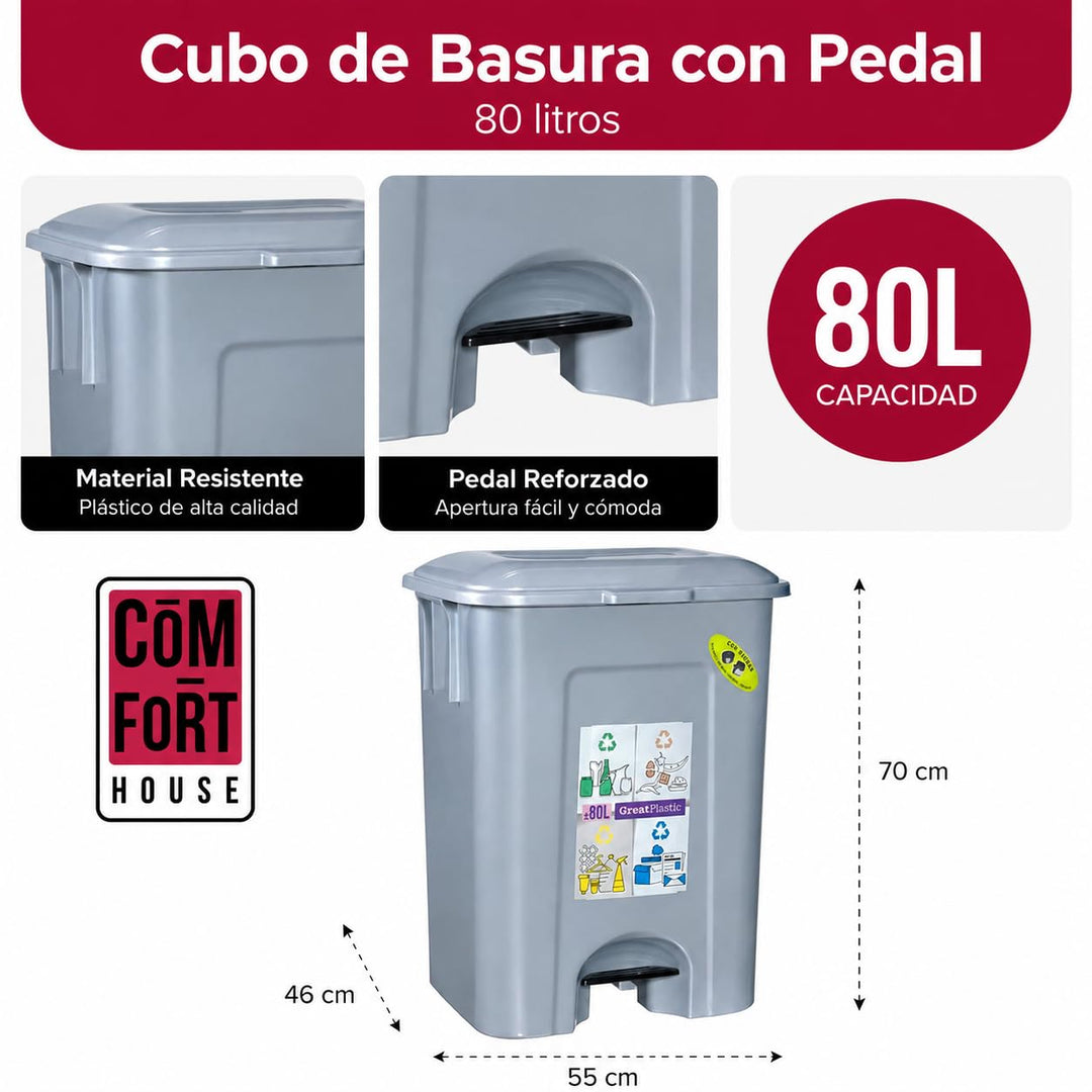 COM-FORT HOUSE | Mülleimer mit Pedal | Fassungsvermögen 80 Liter | Recyclingeimer | Küchenabfalleime