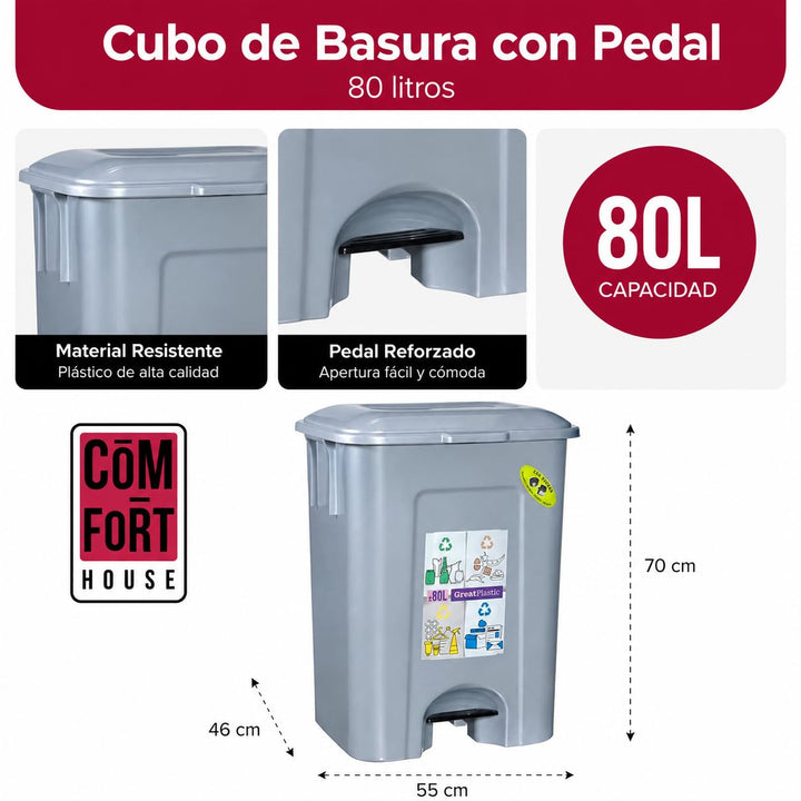 COM-FORT HOUSE | Mülleimer mit Pedal | Fassungsvermögen 80 Liter | Recyclingeimer | Küchenabfalleime