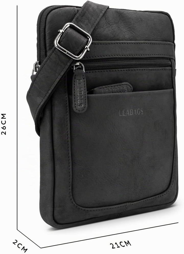 LEABAGS Detroit Umhängetasche Herren – Kleine Leder Umhängetasche 21x26 cm – Mini Crossbody Tasche m