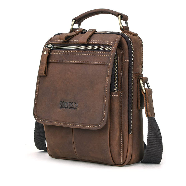 Contacts Echtes Leder Herren Laptop Mini Tab Messenger Crossbody Tasche Handtasche Kaffee
