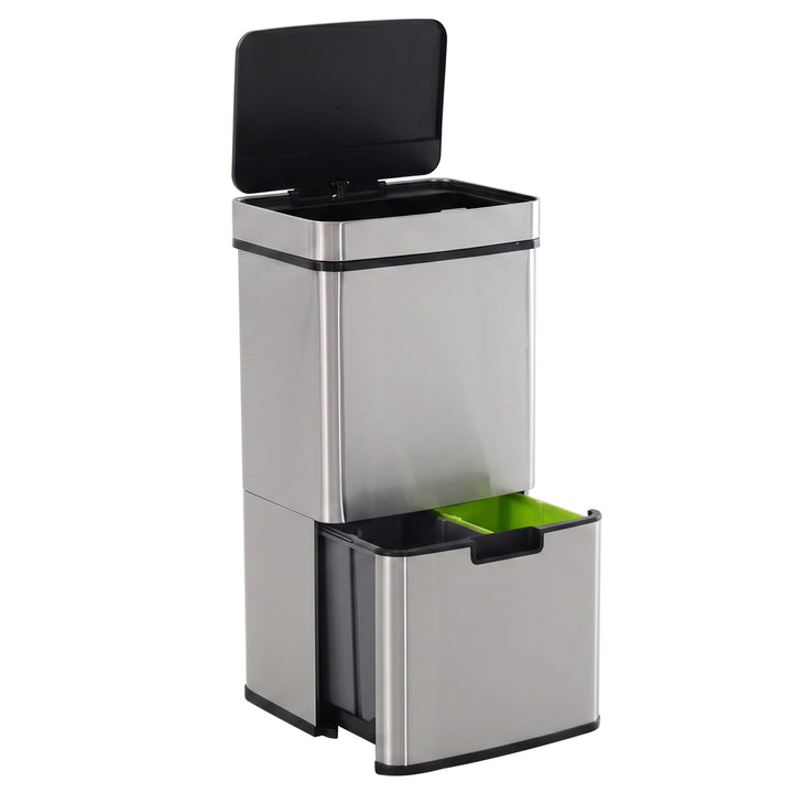 HOMCOM Mülleimer Abfalleimer mit Sensor 72 l Mülltrennsystem 3 Fächer Edelstahl Silber 42 x 30 x 81