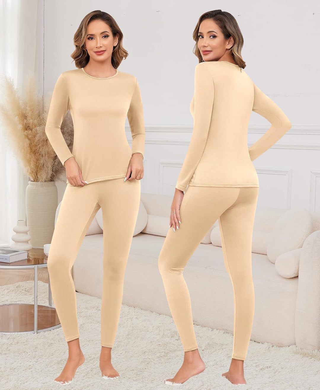 Jiuday Thermounterwäsche Damen Winter Funktionswäsche Set Warm Thermo Unterwäsche Atmungsaktiv Flexi