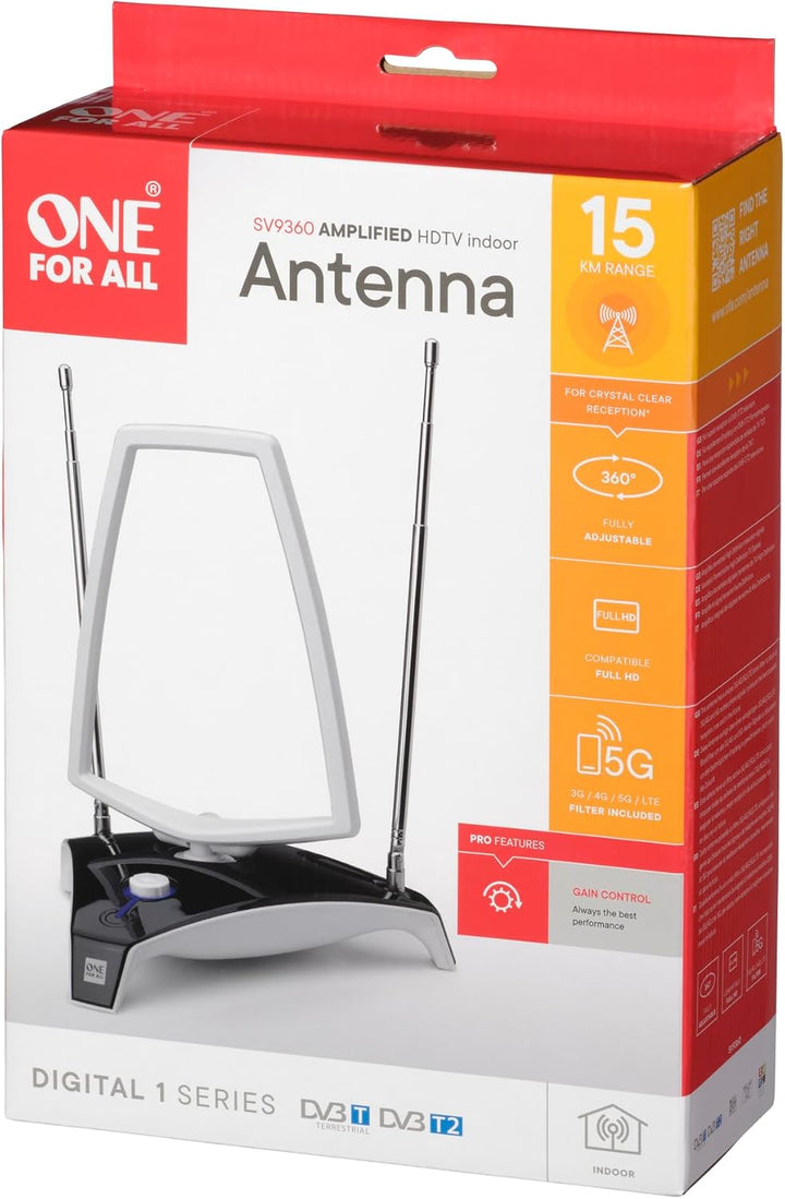 One for All for All – 3G/4G/5G-blockfilter - DVB-T2 Zimmerantenne Digital-TV in Full HD Drehbar und
