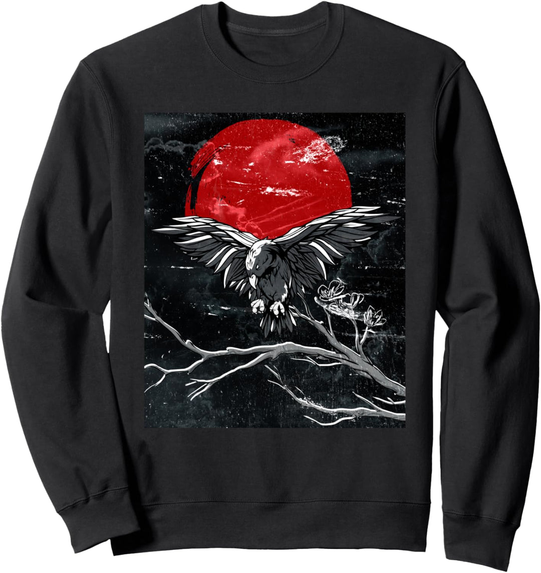Roter Mond mit Rabe Japanisch Schwarze Krähe Sweatshirt