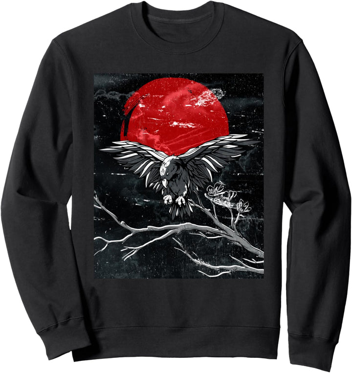 Roter Mond mit Rabe Japanisch Schwarze Krähe Sweatshirt