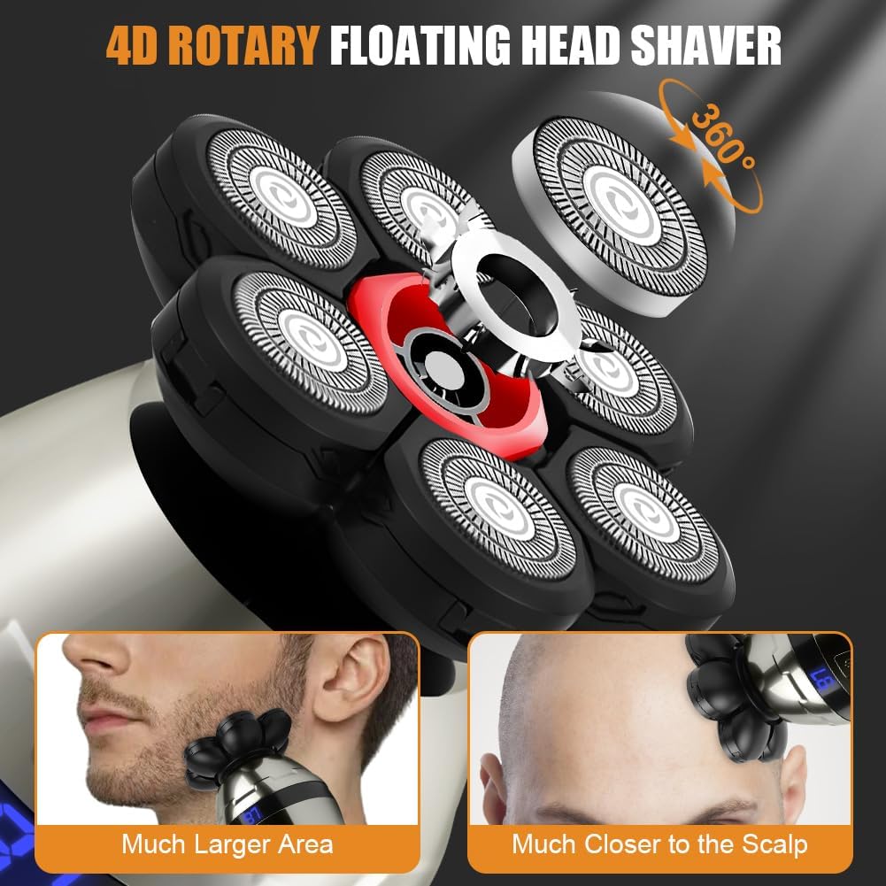 LOPHE Glatzen Rasierer Herren, 5 in 1 Kopfrasierer IPX6 Wasserdichter, Glatze Kopf Rasierer mit 7D M