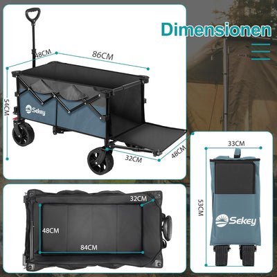 Sekey XXL Bollerwagen Faltbar mit Erweiterbarer Heckklappe 135L & 200L, Faltbarer Bollerwagen Klappb