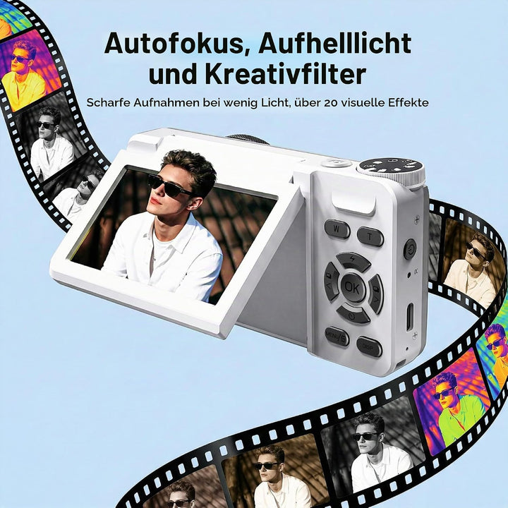 4K Digitalkamera 64MP Autofokus 3,0 Zoll 180°Klappbildschirm Wiederaufladbar Tragbar für Fotos&amp;Vlogs