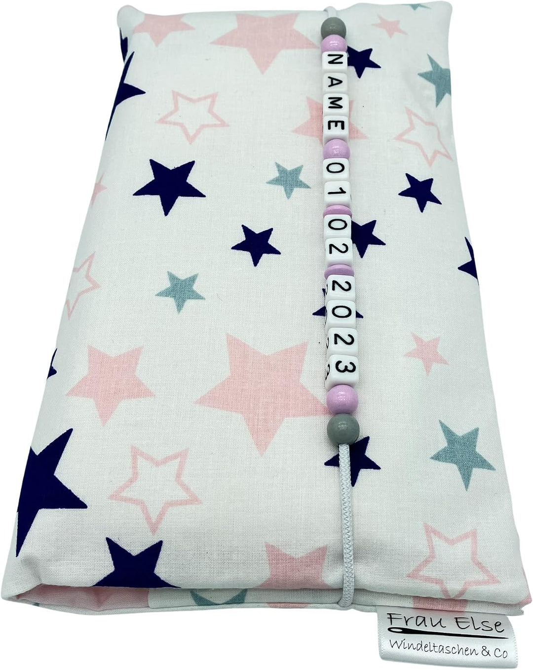 Grosse Windeltasche XXL mit Name personalisiert Wickeltasche - Sterne weiss rosa - für Mädchen