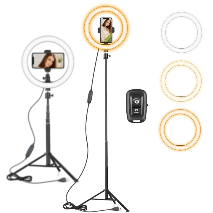 10 Zoll LED Ringlicht mit 59 Zoll Stativständer & Handyhalter, Dimmbare Tischringlicht für YouTube-V