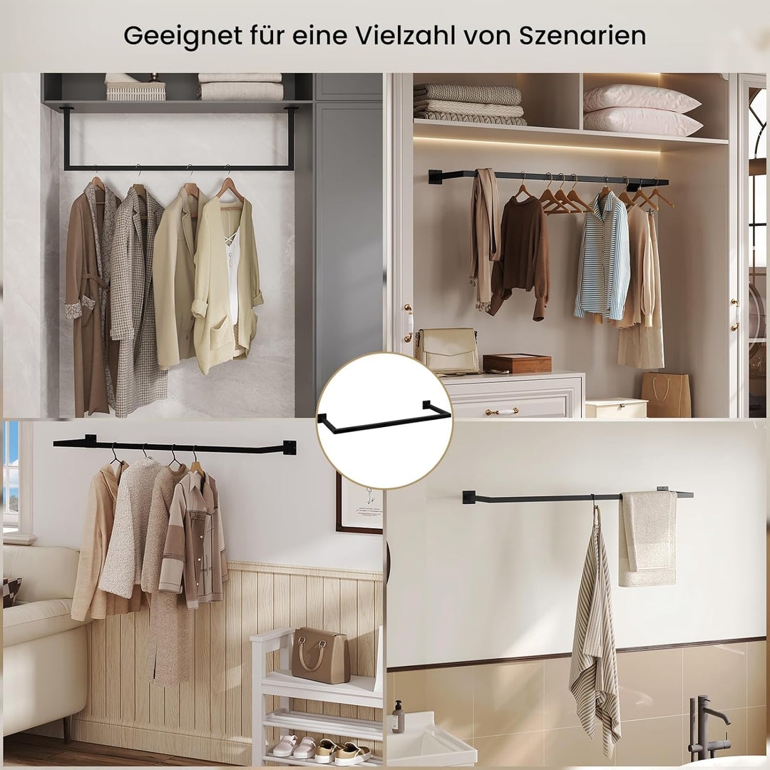 eSituro Kleiderstange Wand Rechteck, Garderobenstange Wandmontage, aus Industrierohr, platzsparend,