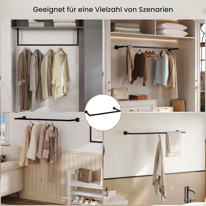 eSituro Kleiderstange Wand Rechteck, Garderobenstange Wandmontage, aus Industrierohr, platzsparend,
