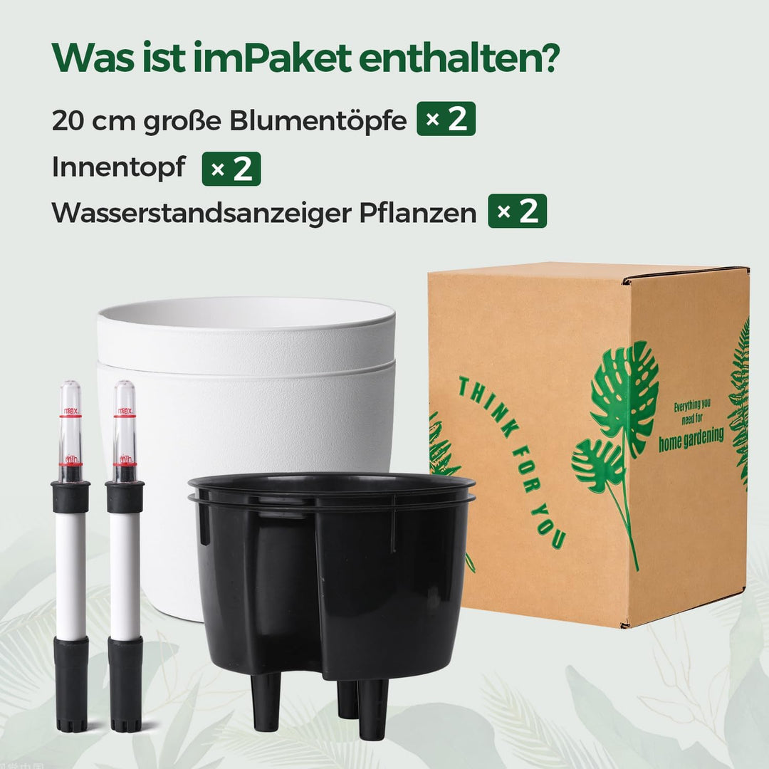 T4U 2Pcs 20cm Selbstbewässerungstopf mit Wasseranzeiger, Praktischer Blumentopf für vielbeschäftigte