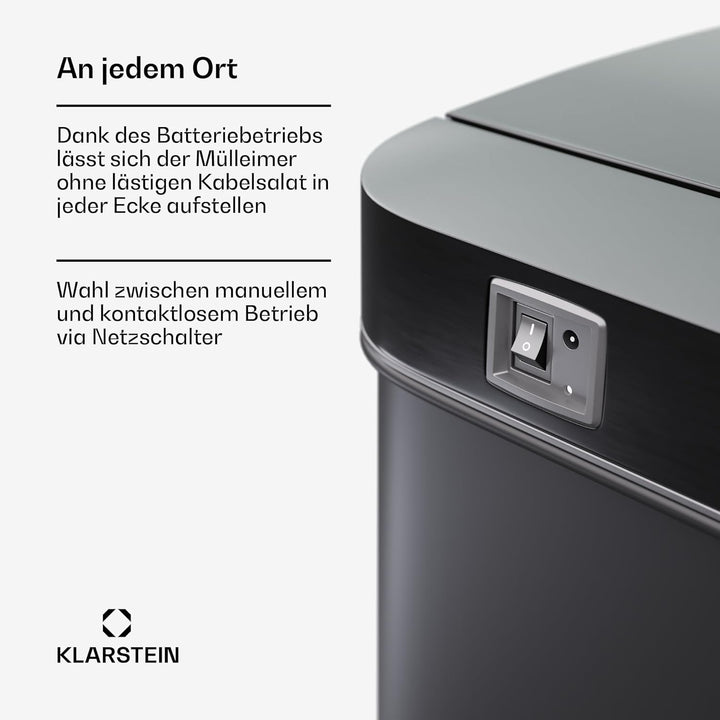 Klarstein Sensor-Mülleimer 60L - berührungslos mit Bewegungssensor & Soft-Close, Edelstahl, Mattschw