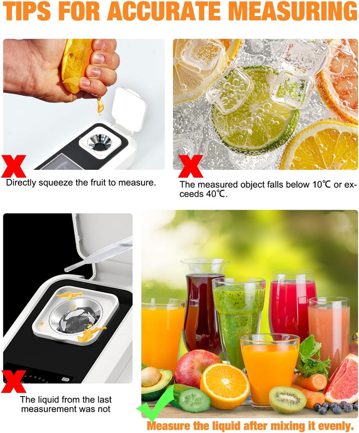 Digitaler Brix Refraktometer, Zucker Refraktometer Bereich 0-32% Brix ±0.2% Präzision Automatische T