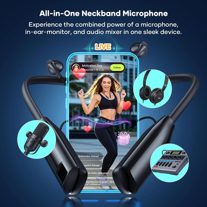 Kabelloses Mikrofon Set mit In-Ear-Monitor für Livestream | Voice-Changer, Audio-Mixer, Bluetooth-Mu