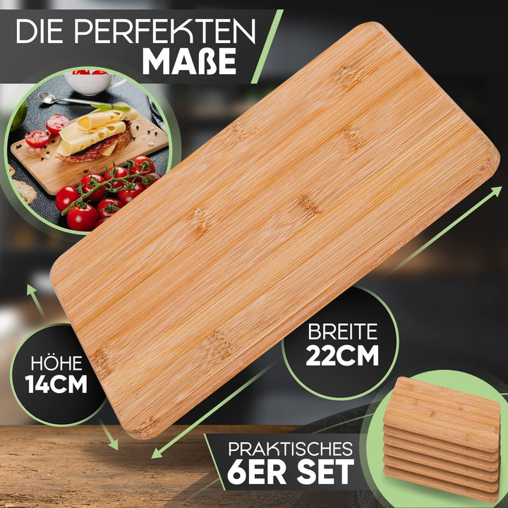 Loco Bird Frühstücksbrettchen Holz 6Set - Schneidebrett Holz 22x14cm - Brettchen aus Bambus für Grav