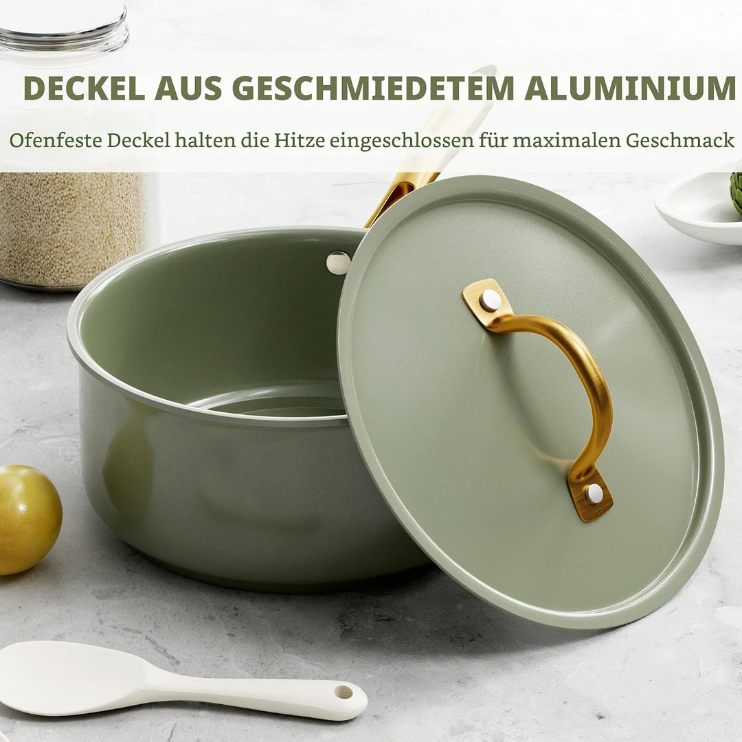 RIOVARM Induktion Töpfe und Pfannen Set mit Deckeln, Keramik Antihaft beschichtung Kochgeschirr-Set,