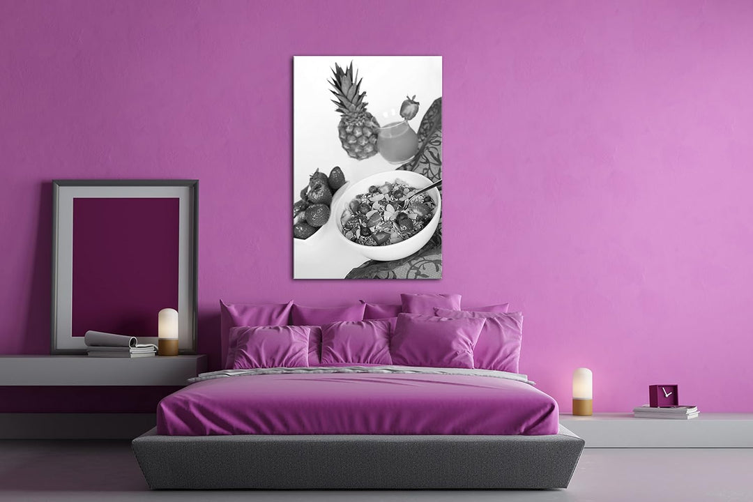 deyoli gesundes Müsli mit Obst Effekt: Schwarz/Weiss im Format: 80x60 als Leinwandbild, Motiv fertig