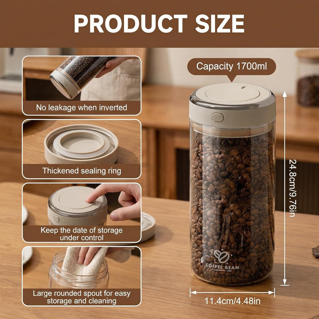 Kaffeedose Luftdicht Glas, 1700ML Vakuum Kaffeedose, Transparent Kaffeebohnen Aufbewahrung, Kaffeebe